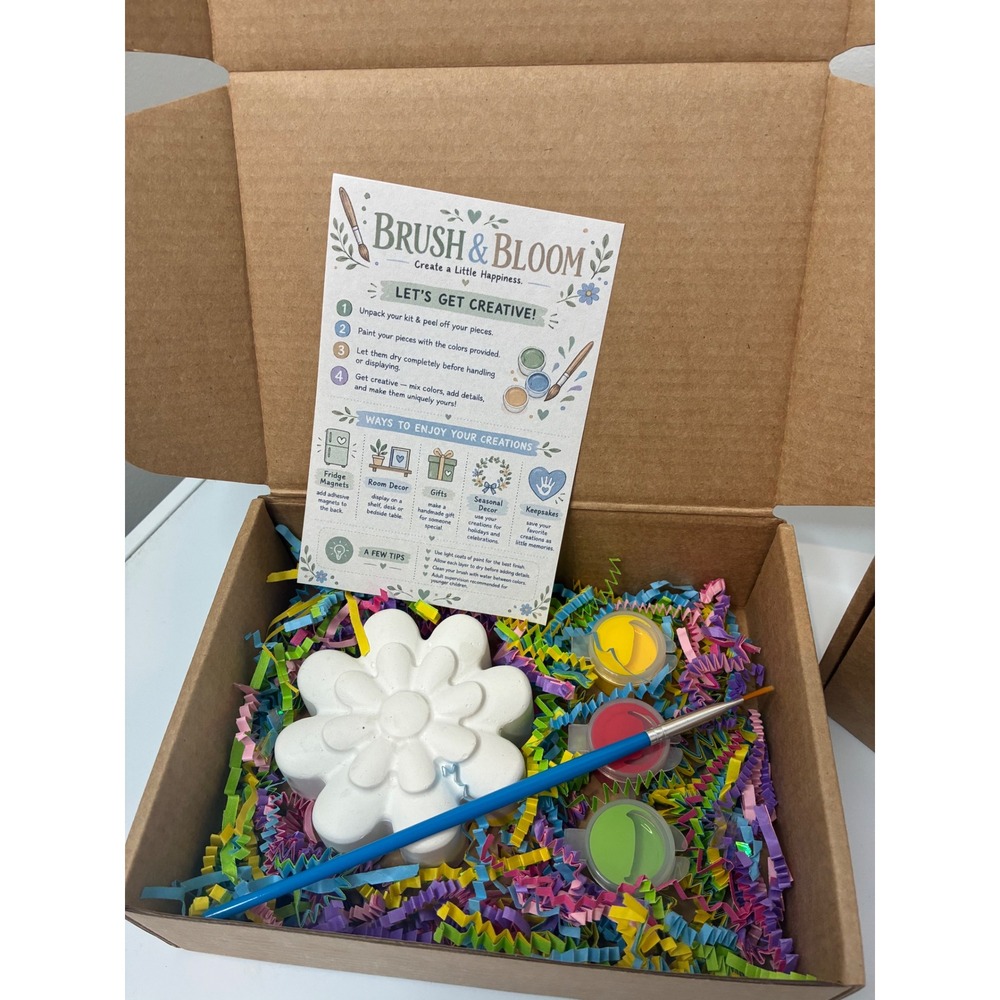 Brush & Bloom DIY Flower Paint Kit Plaster Craft Set with Brush and Paints